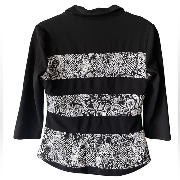 Frank Lyman Design Black and White Zip Jacket with Cropped Sleeves Size 6 - Picture 2 of 3